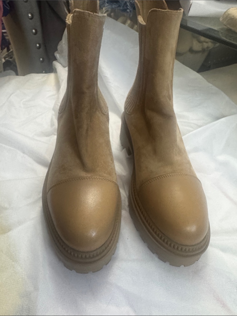 Marc Fisher Tan Suede & Leather Cap-Toe Chelsea Boots - Picture 9 of 9